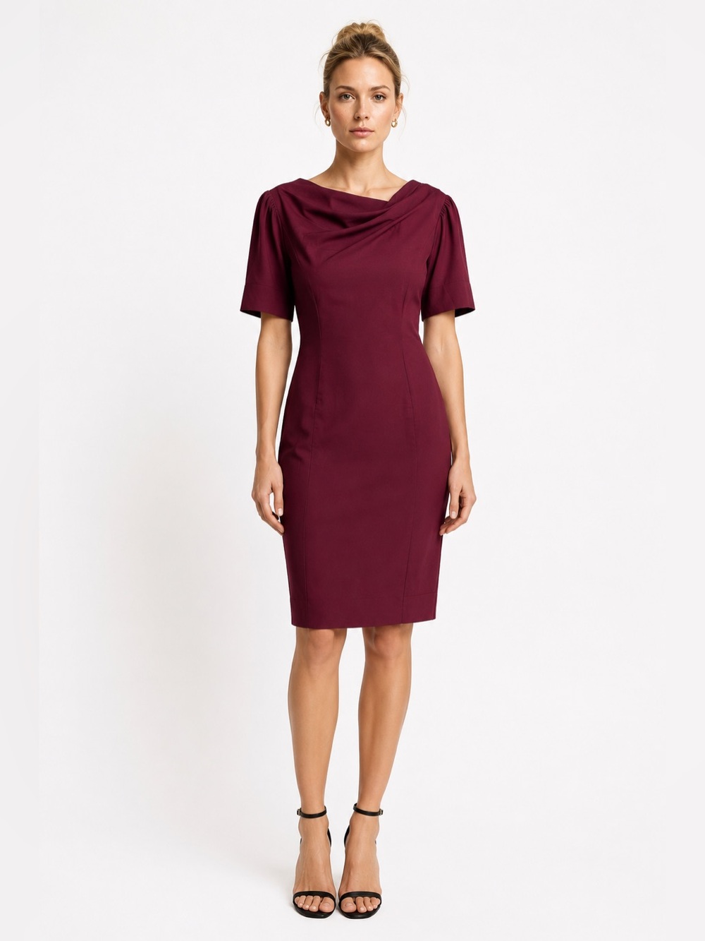 Nina Ricci Silk Crepe Sheath Dress EU 36 US 4 Burgundy